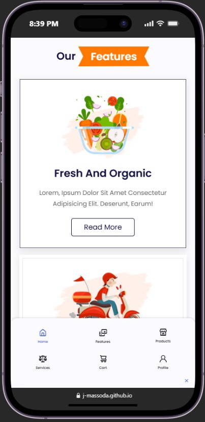 Agribusiness — features section on mobile
