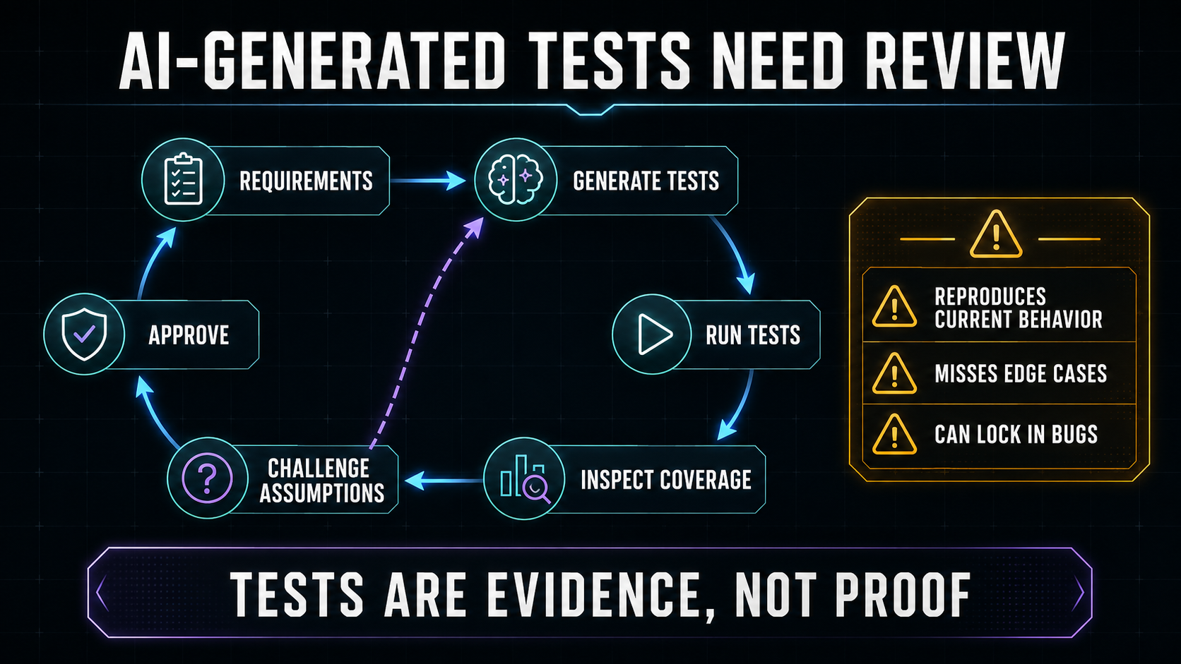 Loop showing auto-generated tests feeding into review