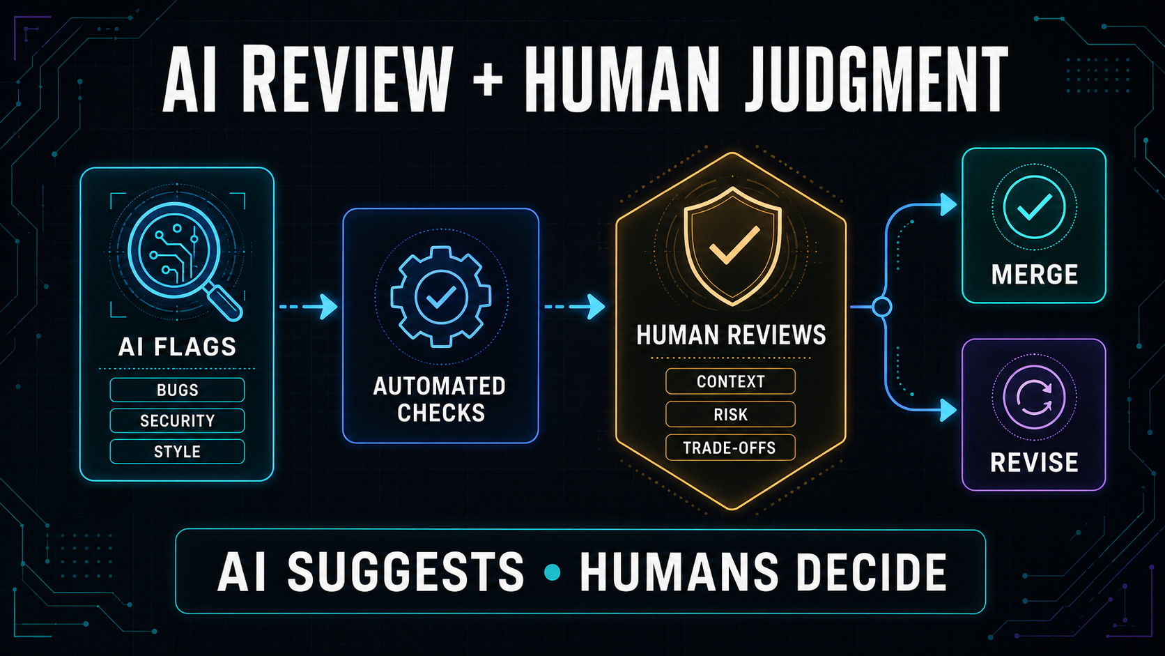Diagram of AI-human code review gate in pipelines