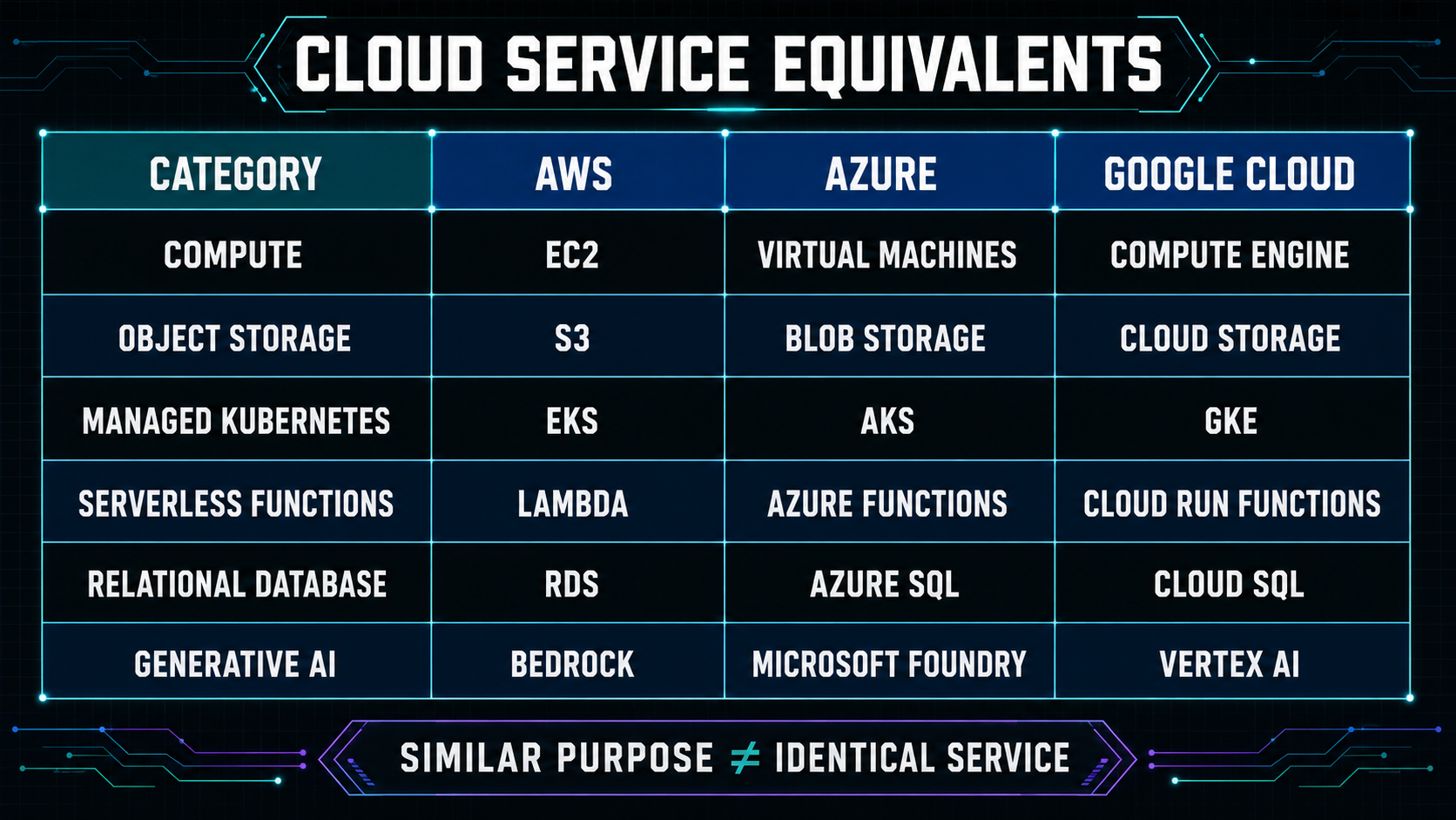 Mapping of equivalent services across cloud providers